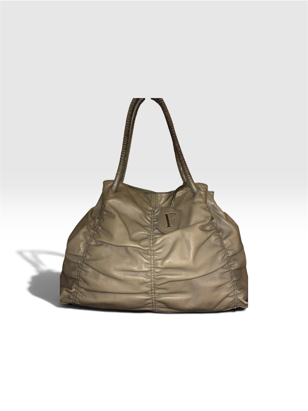 Furla Carmen Taupe Ruched Leather Shoulder Bag